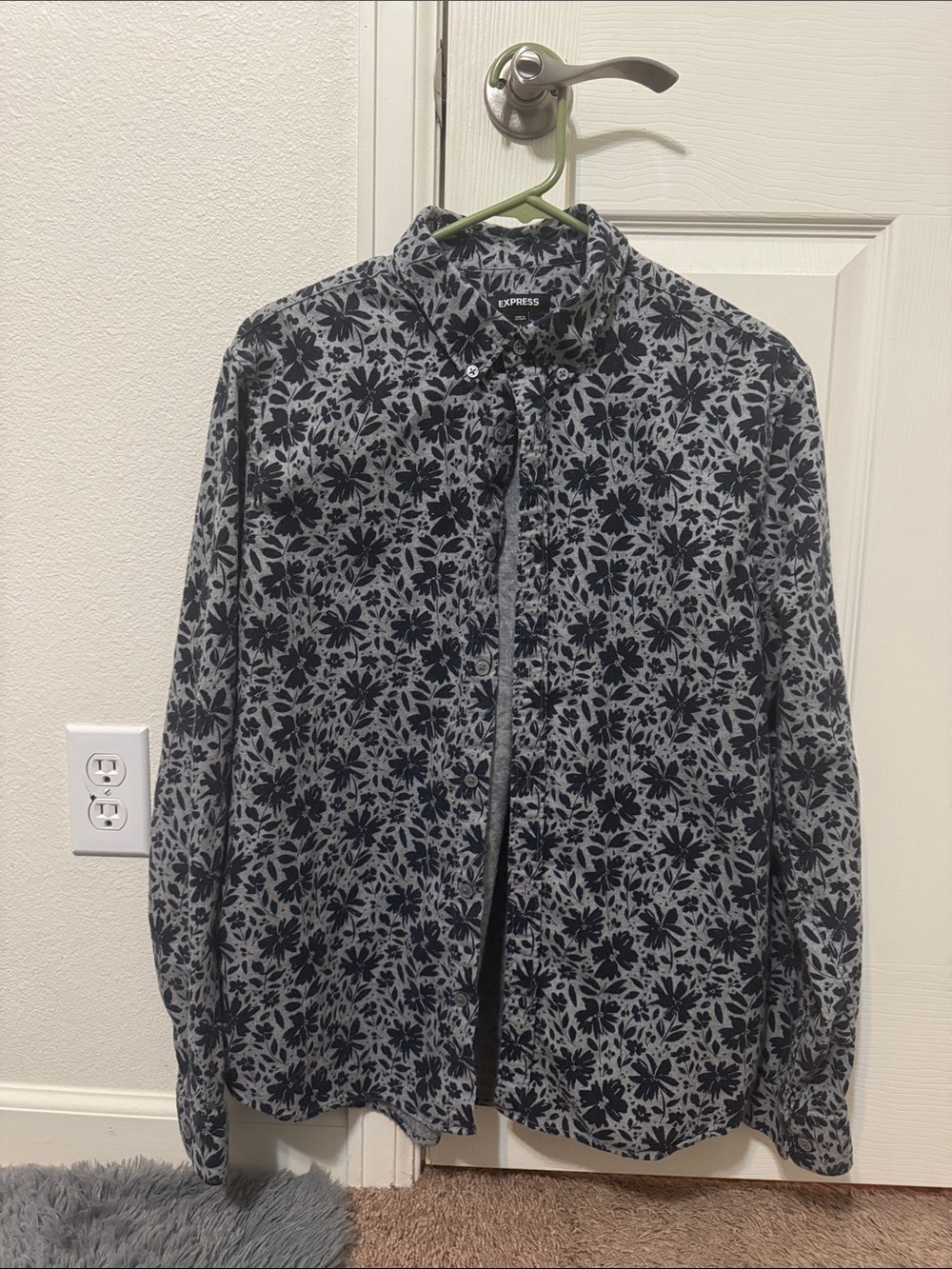 Express Men's Gray Shirt with Black Floral Print